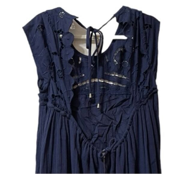 Free People Blue Short Sleeve Maxi Dress Size L New - Picture 5 of 5